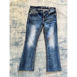 Miss Me Angel Wing Rhinestone Embroidered Pocket Chloe Bootcut Jeans 29" SHORT